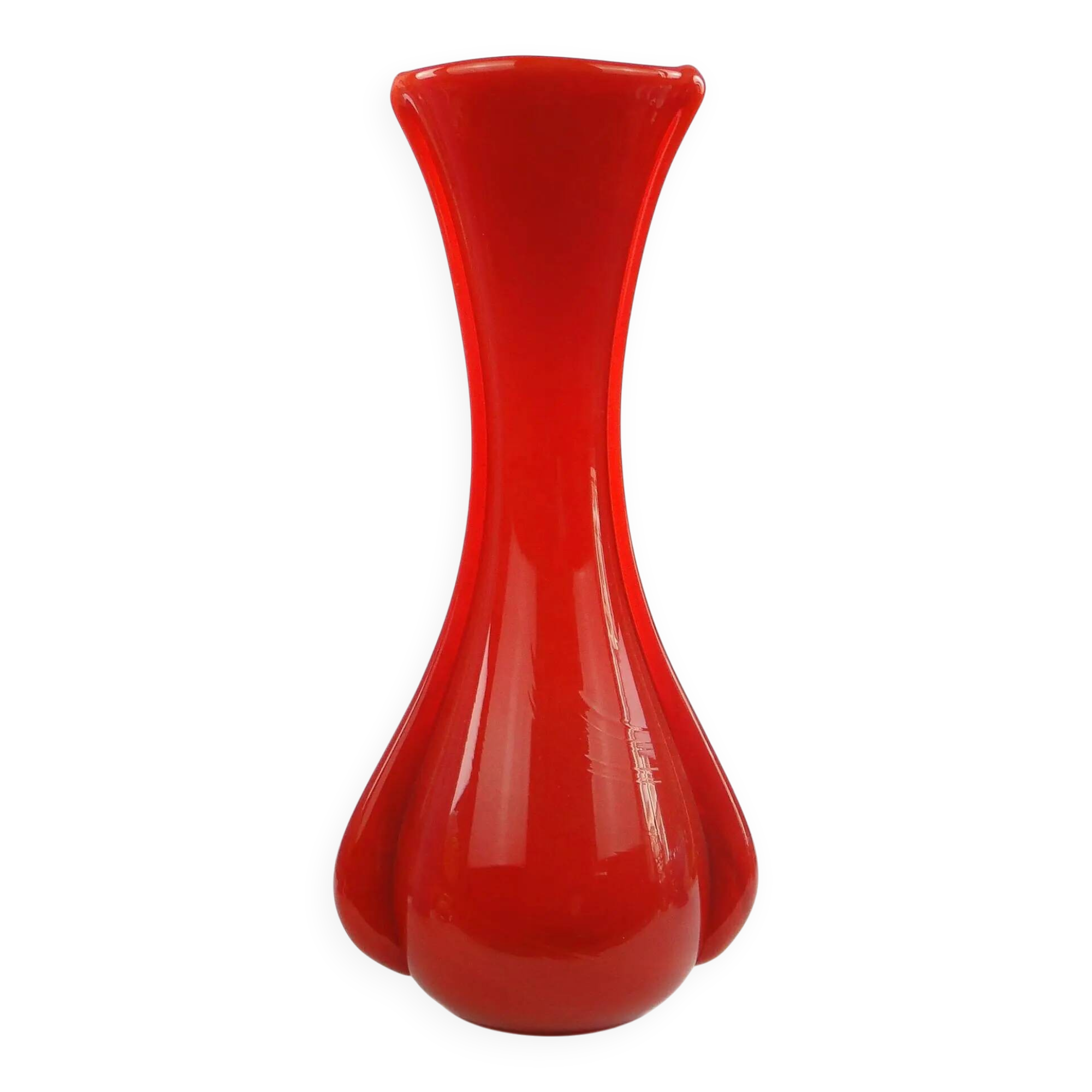 Mid-century modern vase, red glass, Poland, 1970s