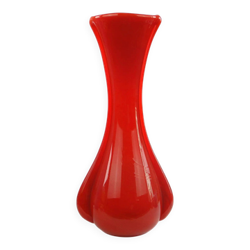 Mid-century modern vase, red glass, Poland, 1970s