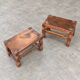 2 x Spanish footstool / wood leather / medieval-style / 1920s