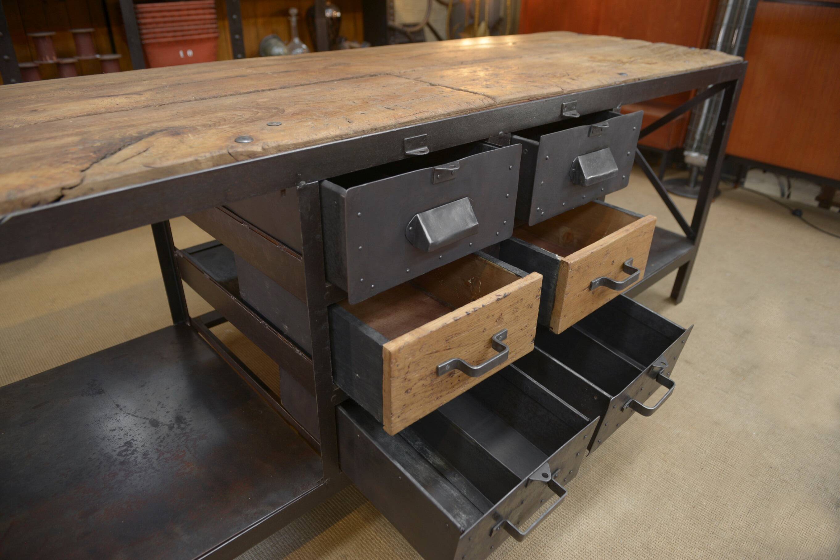 Industrial sideboard from metal and wood factory 1950