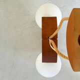 Scandinavian design chandelier pendant, rope, opaline and pine, from the 1980s