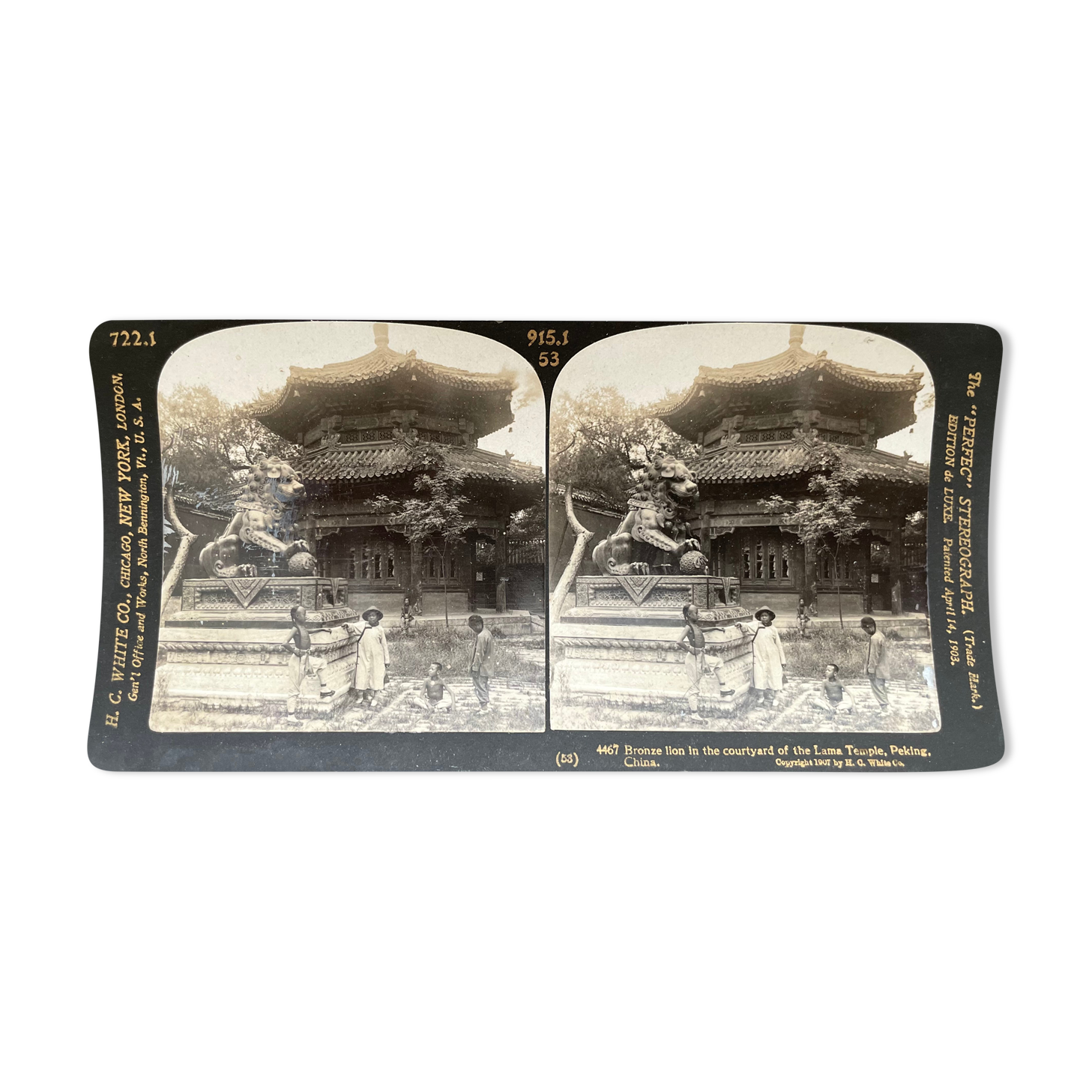 Old photography stereo, stereograph, luxury albumine 1903 Lama Temple, Beijing, China
