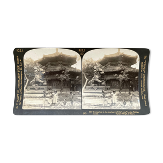 Photographie ancienne stereo, stereograph, luxe albumine 1903 Temple Lama, Pékin, Chine