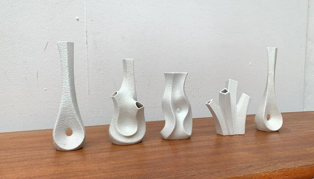 White sculptural vases by Peter Müller for Sgrafo Modern, 1960s, set of 6.