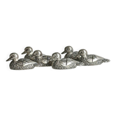 Set of 6 silver-plated metal ducks, name holders and knife rests.