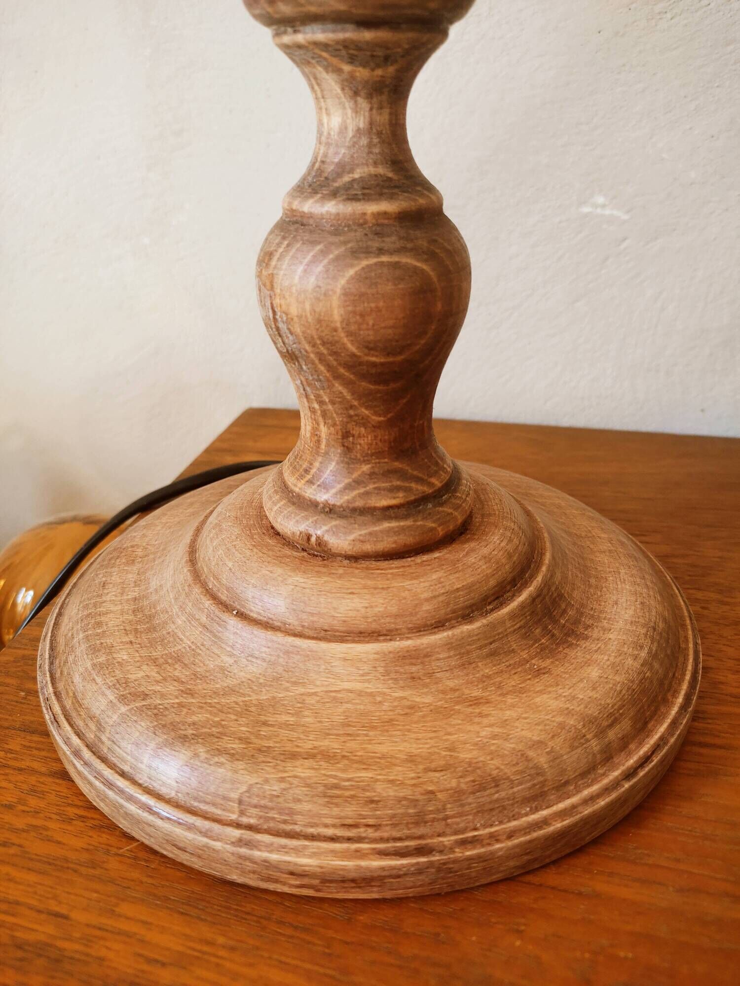 Pair of wooden lamps, pleated lampshade