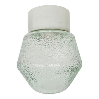 Plafonnier vintage en porcelaine blanche avec verre dépoli, années 1970