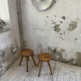 Pine stools with curved seat from the 50s