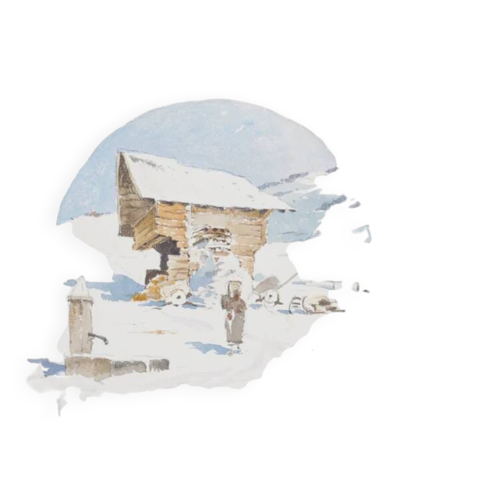 René leverd: switzerland, the sheepfold of lagnau, original signed watercolor