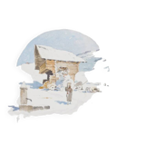 René leverd: switzerland, the sheepfold of lagnau, original signed watercolor