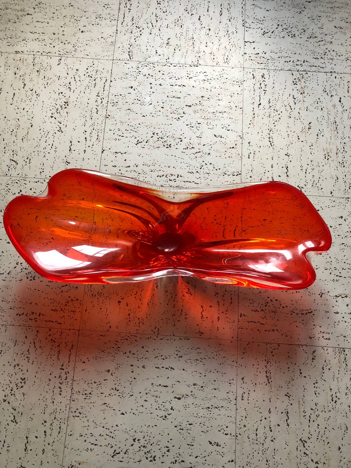 Red translucent blown glass bowl / centrepiece.