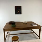 Two-sided oak work table, with 4 drawers
