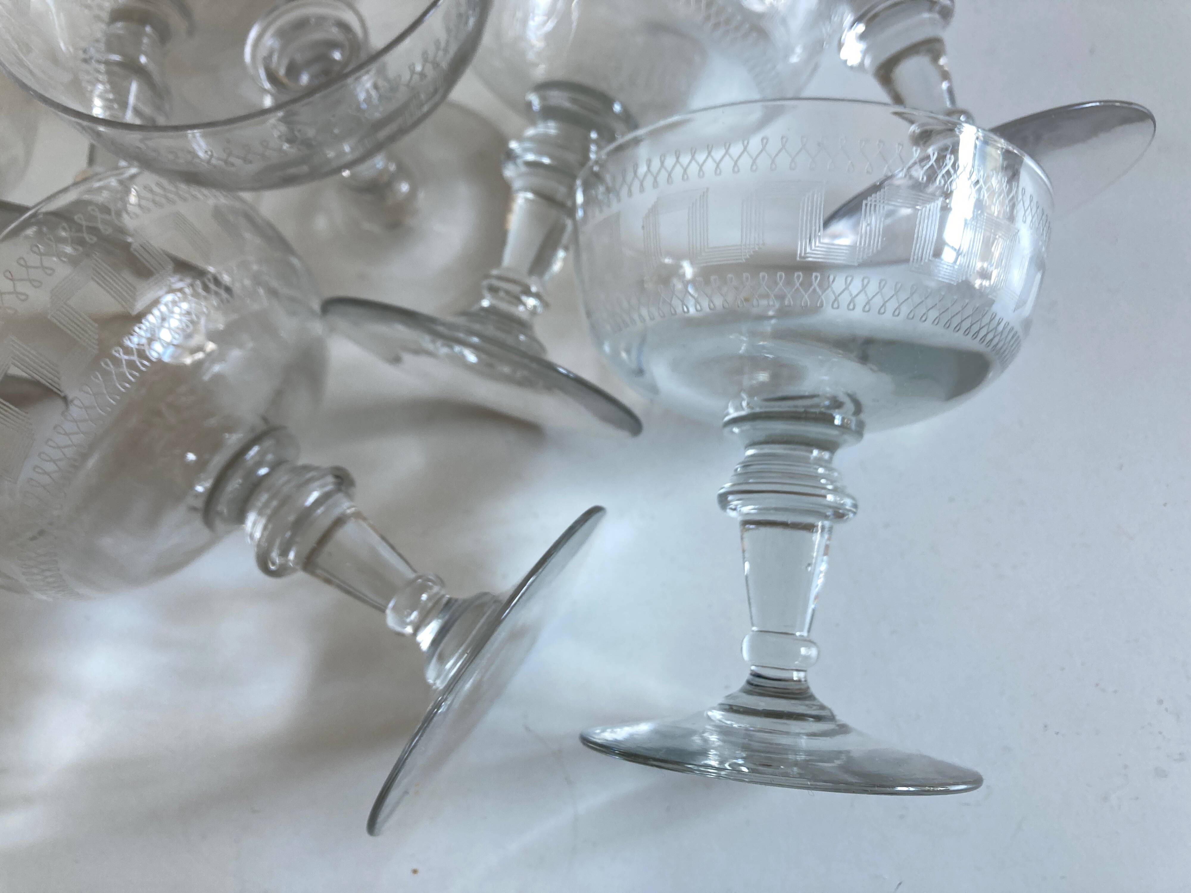 set of 8 neo classic engraved half crystal champagne glasses 1900