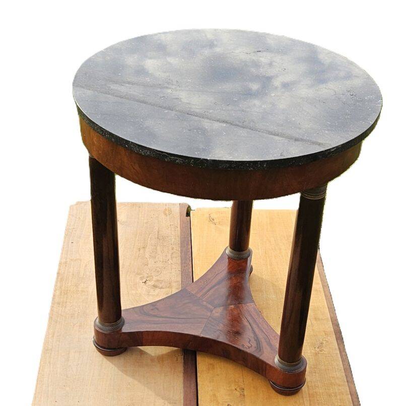 Small Empire Style Pedestal Table in Mahogany and Black Veined Marble, 19th Century