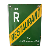 Plaque émaillée licence restaurant loi de 1941