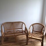 Rattan and wicker sofa and armchair