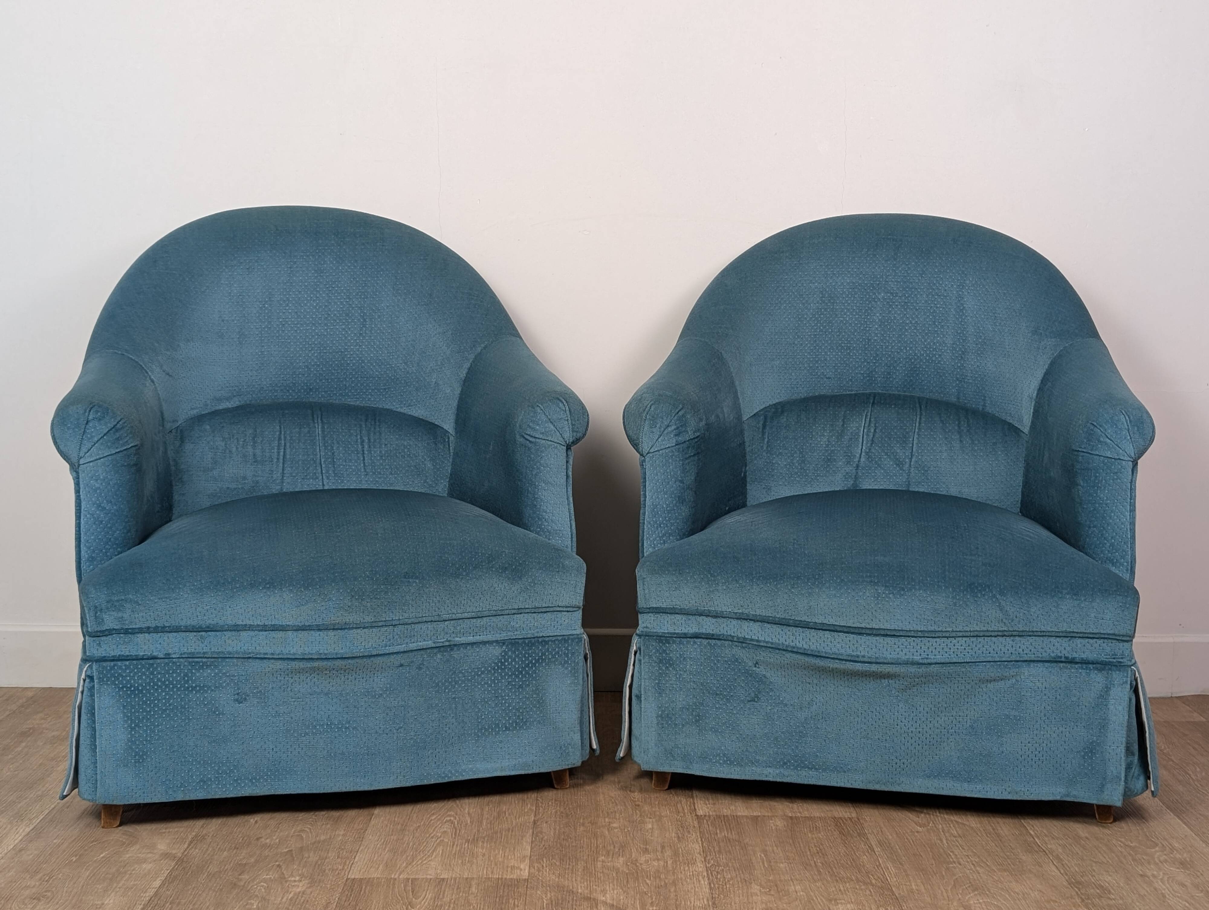 Pair of velvet toad armchairs