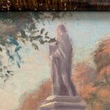 Old painting, oil on cardboard signed