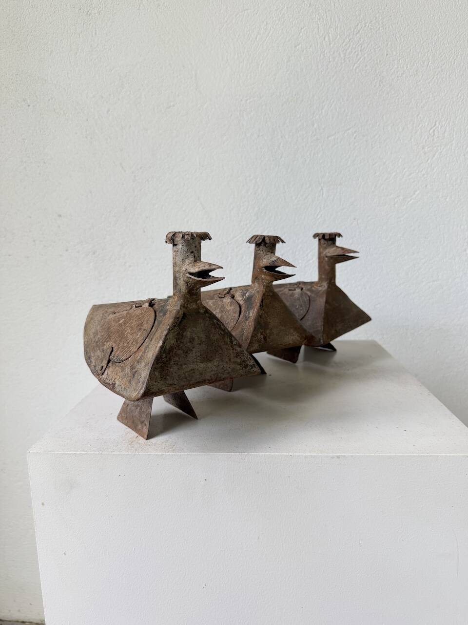 Series of three brutalist Folk Art candle holders