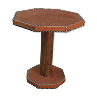 Table studded leather and wood 1960