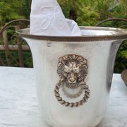 Champagne bucket decoration lion's head in silver metal