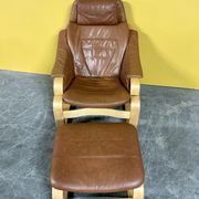 Danish vintage cognac leather armchair and footstool by Skipper Mobler
