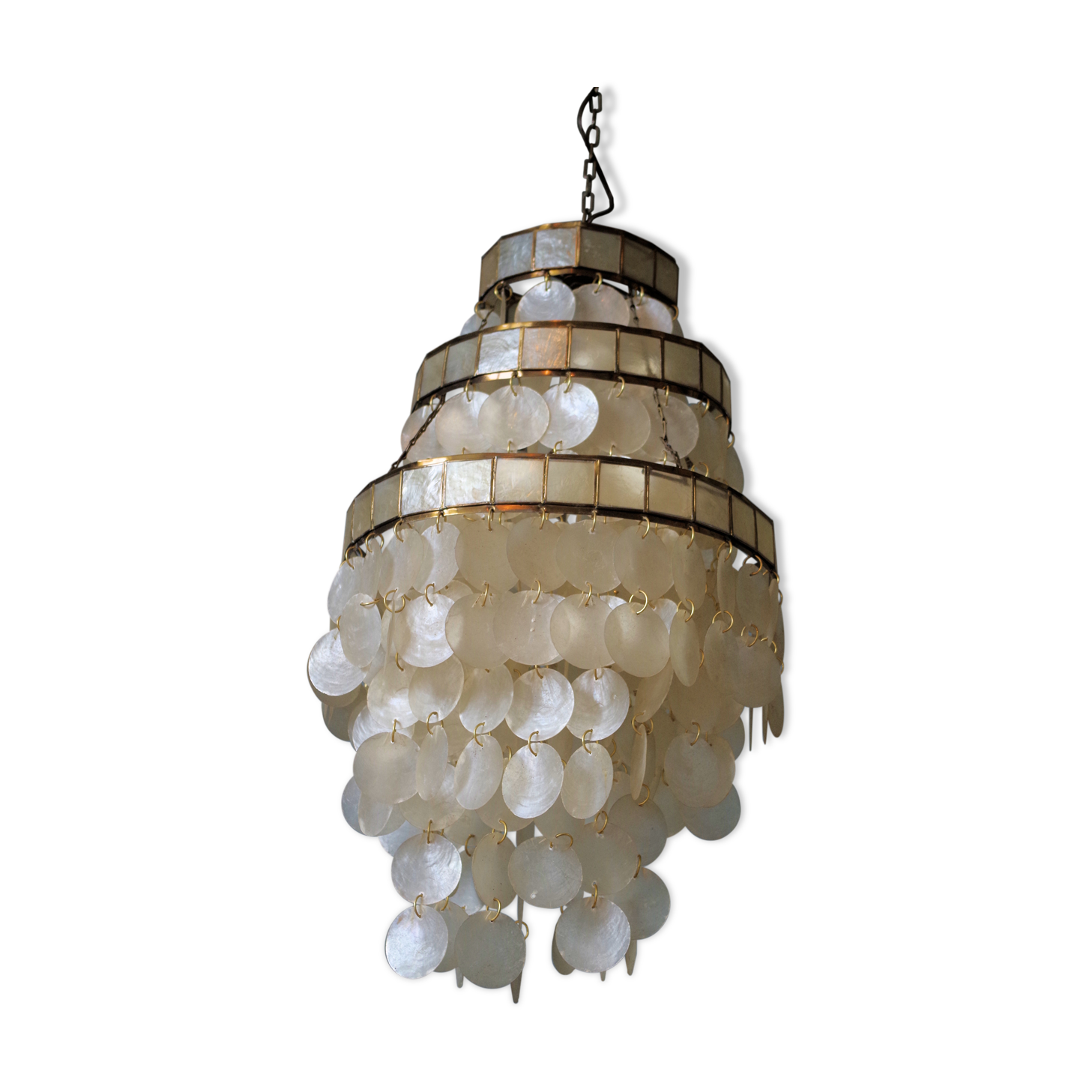 Hanging lamp in brass and mother-of-pearl