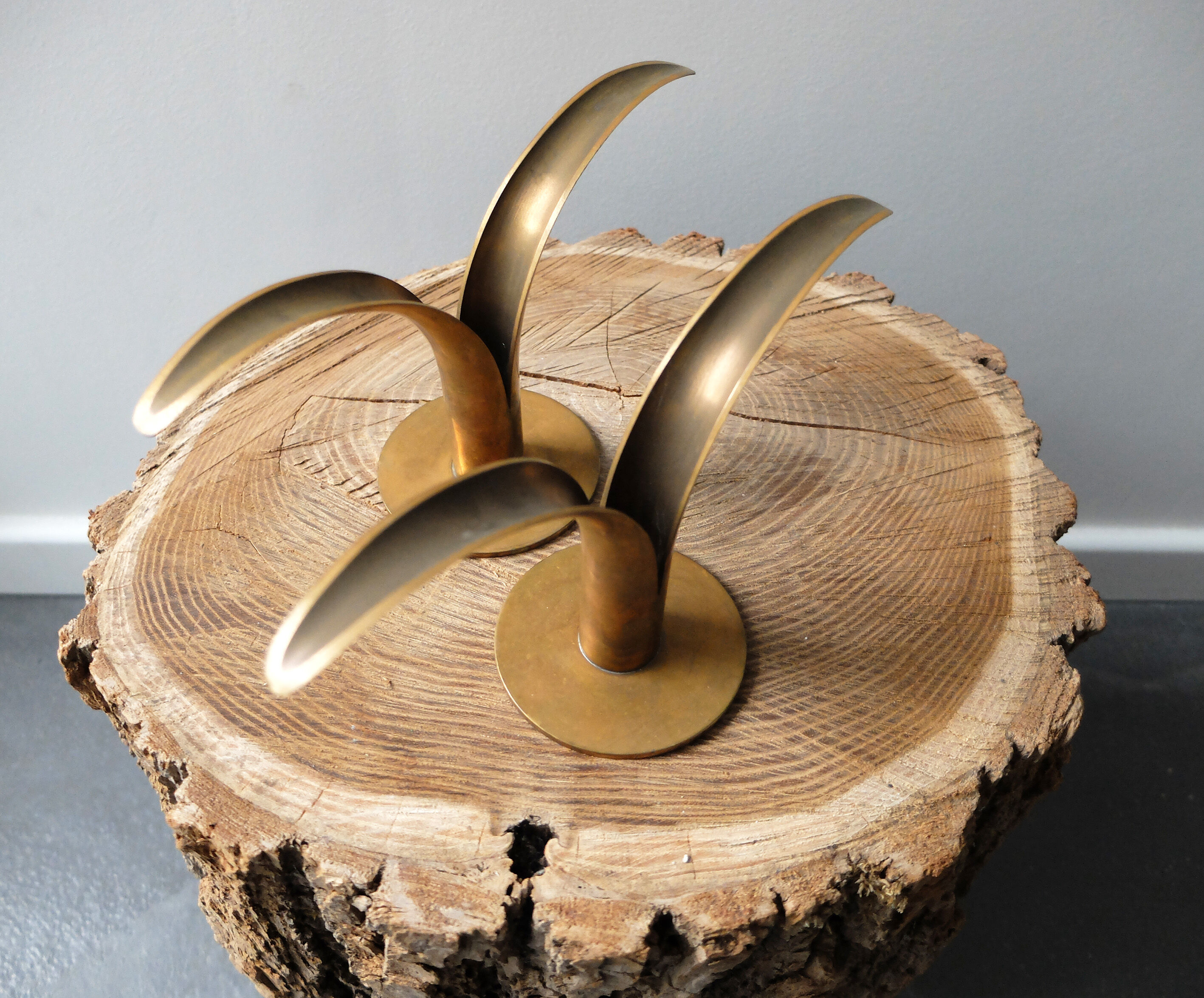 Pair of candlesticks LILY Ystad Metall Sweden brass Ivar Alenius Björk