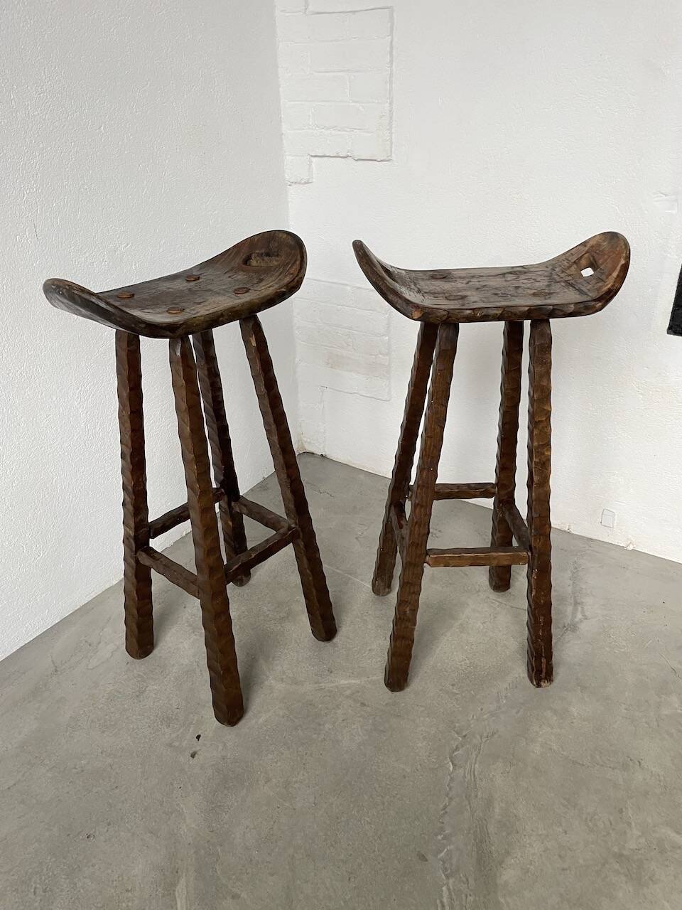 Pair of brutalist high stools