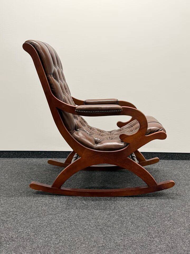 Chesterfield Brown Leather Rocking Chair