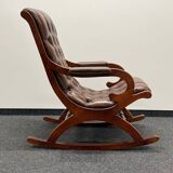 Fauteuil à bascule Chesterfield en cuir marron