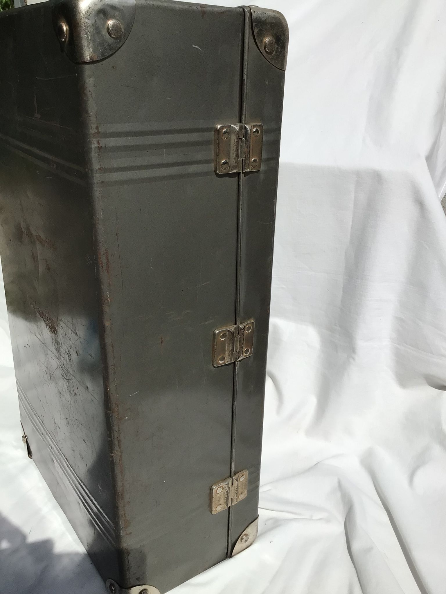 Vintage dark grey metal suitcase