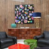 Brutalist Style Sideboard In Solid Wood and Siena Marble