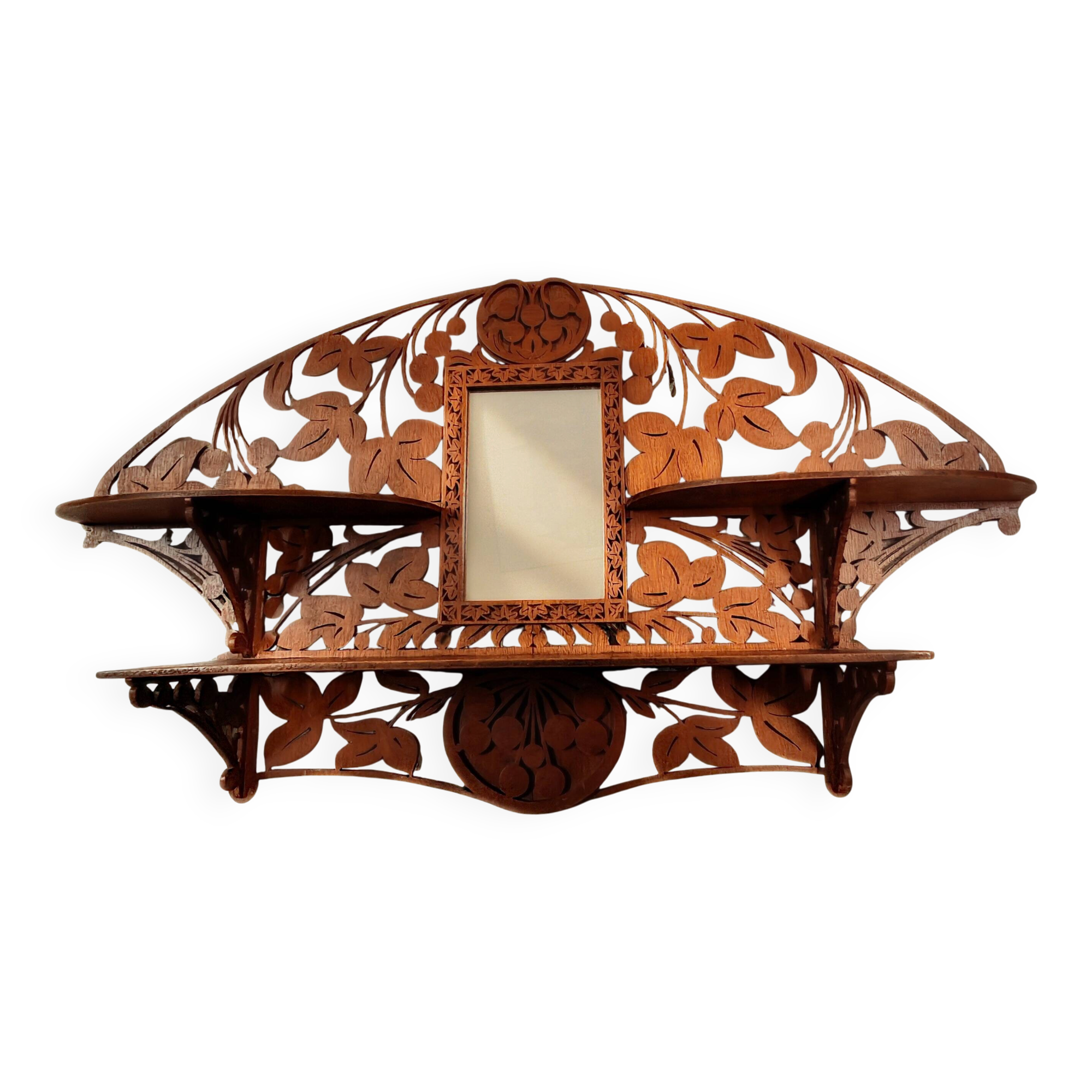 Wall shelf in carved wood and mirror – Art Nouveau style