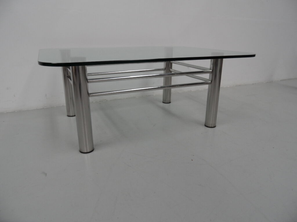Table basse chromée avec verre années 1970