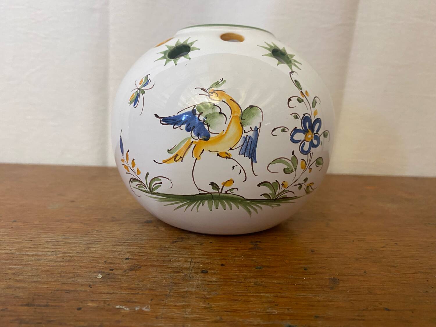 Antique flower vase moustiers white ceramic painted vintage