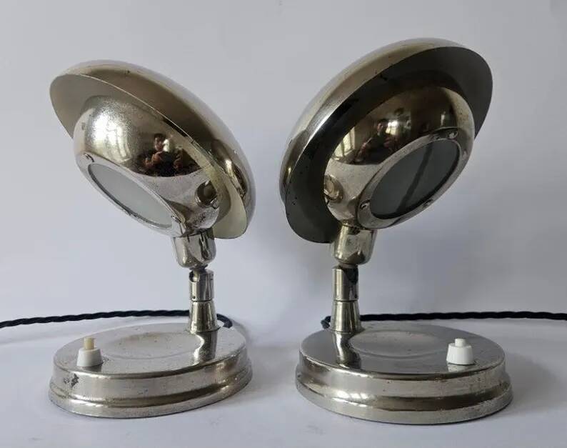 Pair of Very Rare Bauhaus Chrome Table Lamps, Art Deco, Franta Anyz, 1930s