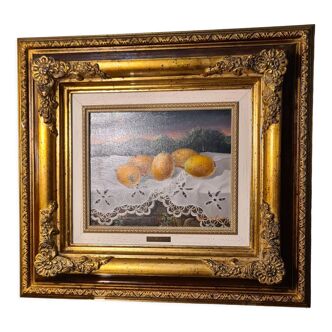 Painting by Perez Enero signed Still Lifes, H49x55 Superb framing very rare, because to paint