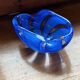 1970s Murano Swirl Blue Glass Bowl