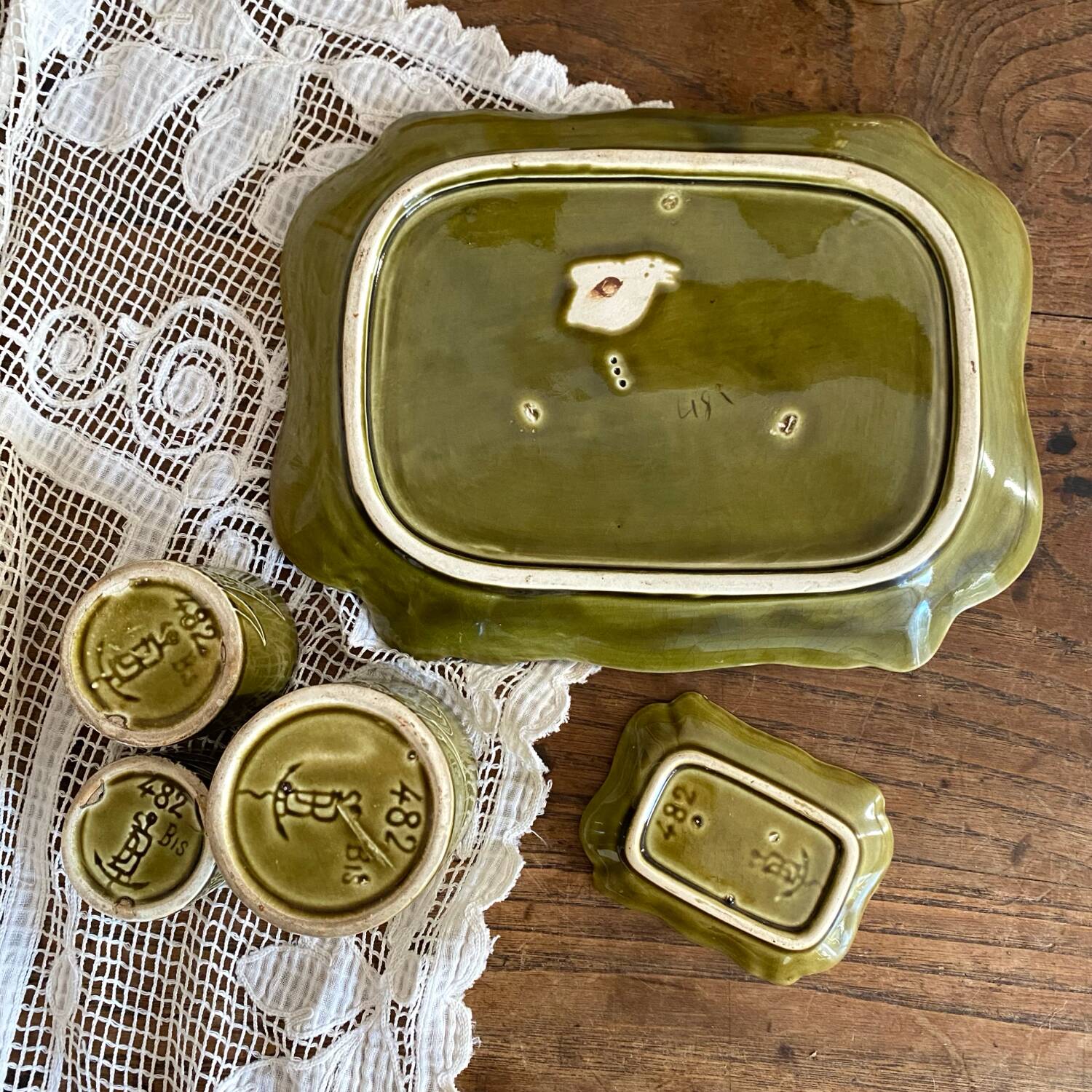 Antique Art Nouveau barbotine tobacco service