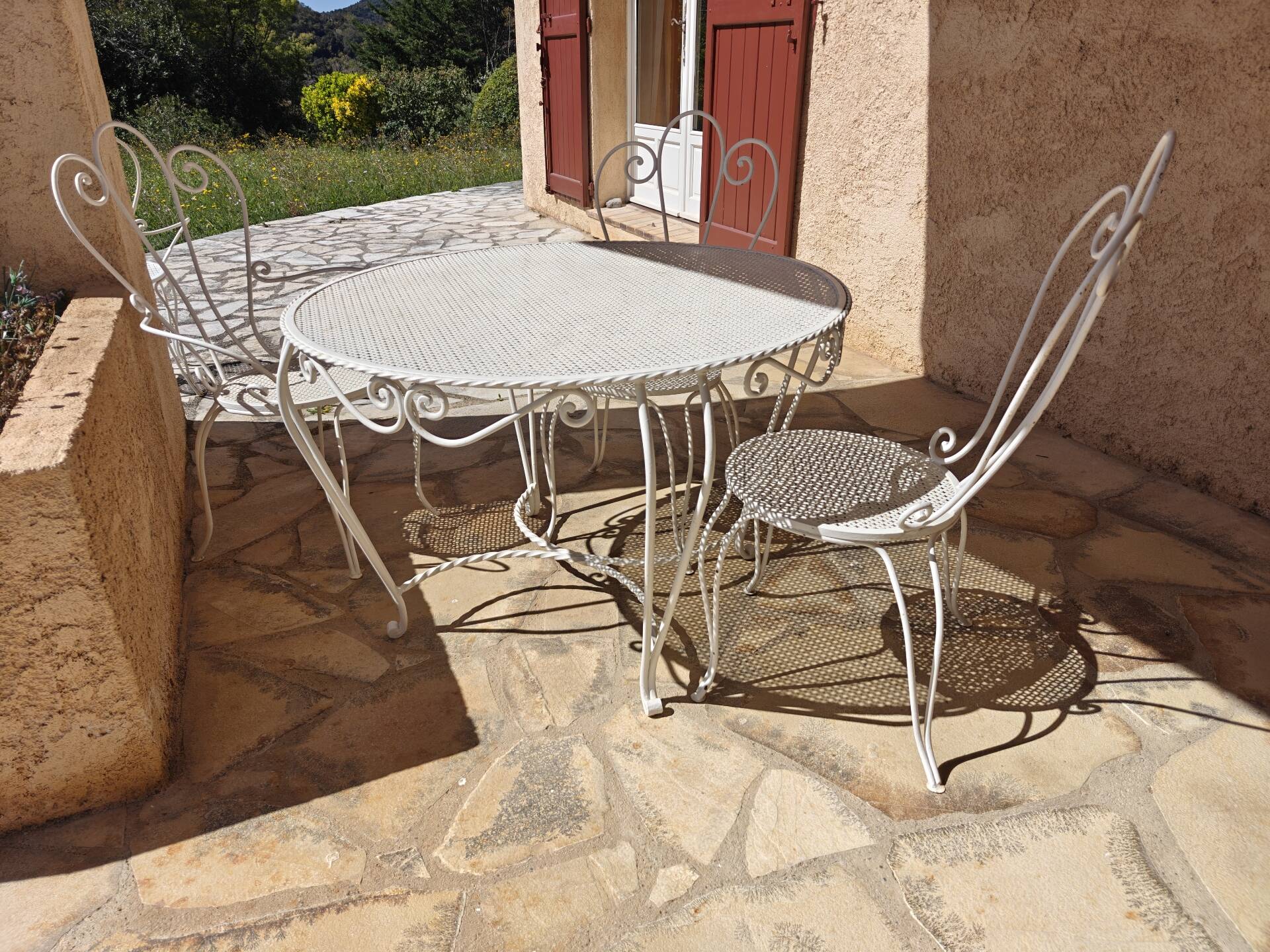 Salon de jardin 7 pièces en fer forgé, années 60