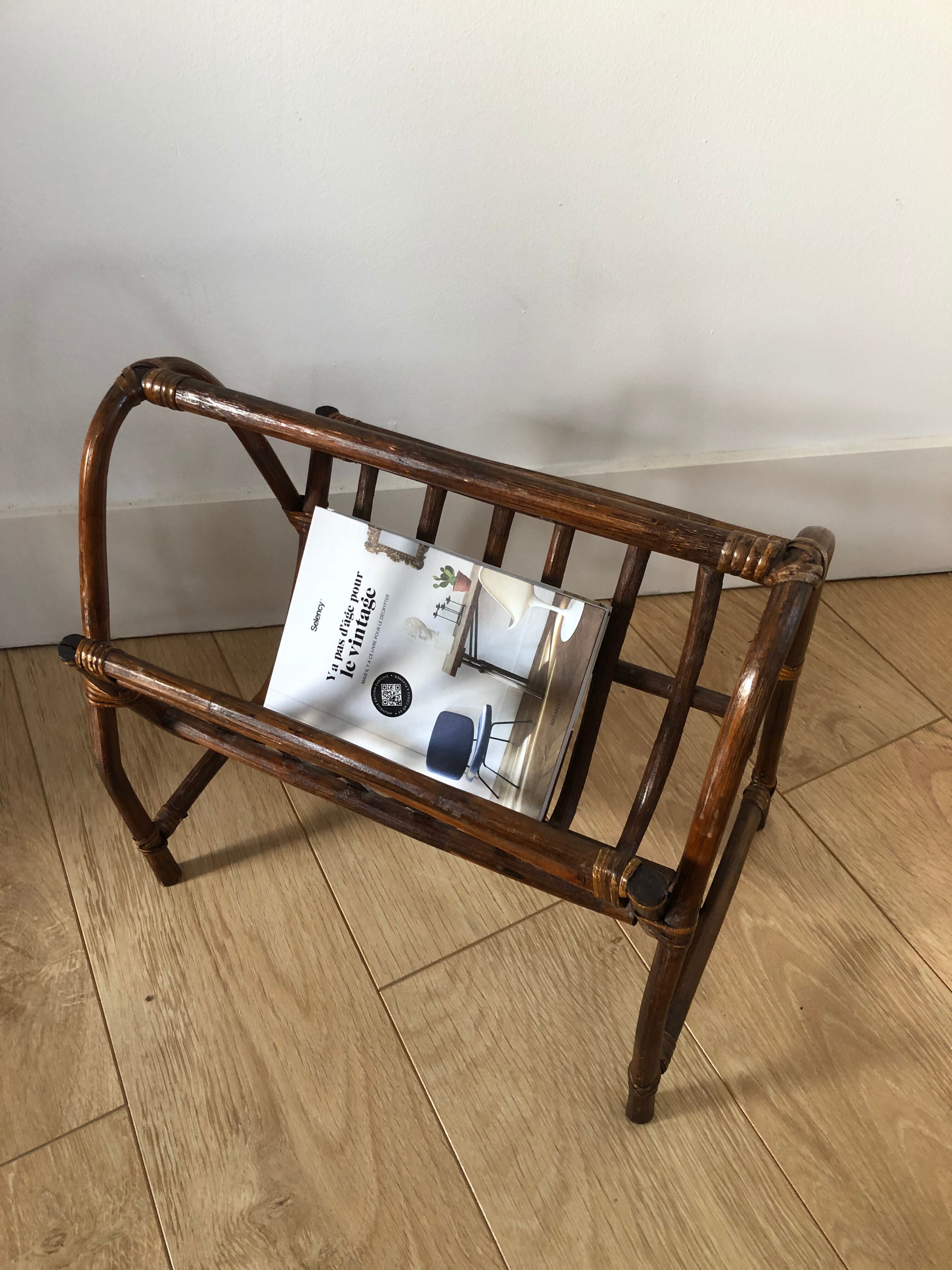 Vintage rattan magazine holder