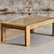 Designer coffee table 1970-1980 in kois elm and glass