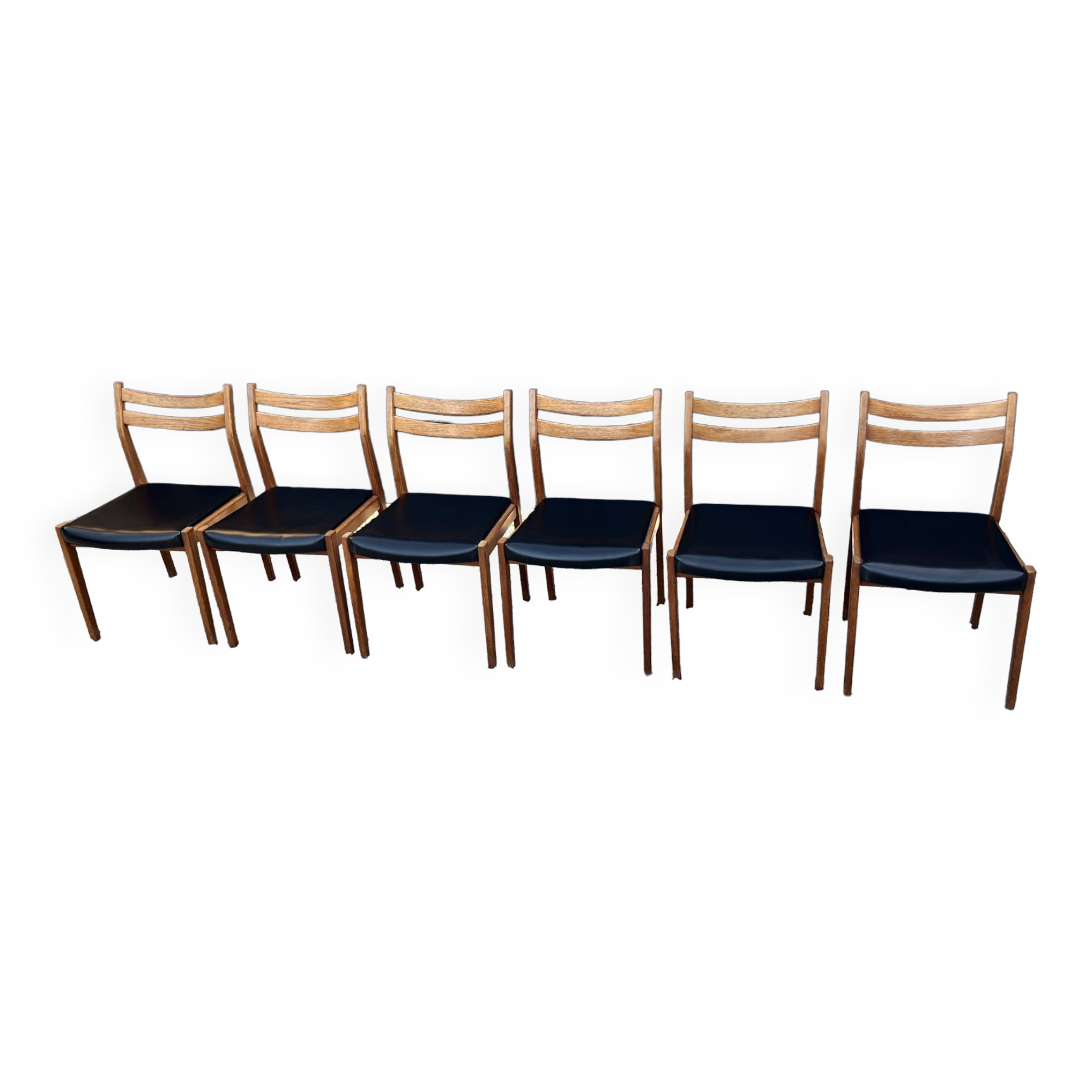 Set de 6 chaises scandinave en teck et cuir noir