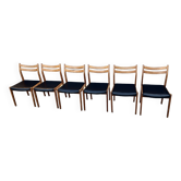 Set de 6 chaises scandinave en teck et cuir noir