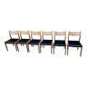 Set of 6 Scandinavian chairs in teak and black leather