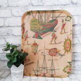 Plateau vintage en fibre de verre, années 50, motif bateaux