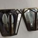 Matching pair french mid century copper & glass single light wall lanterns 3915