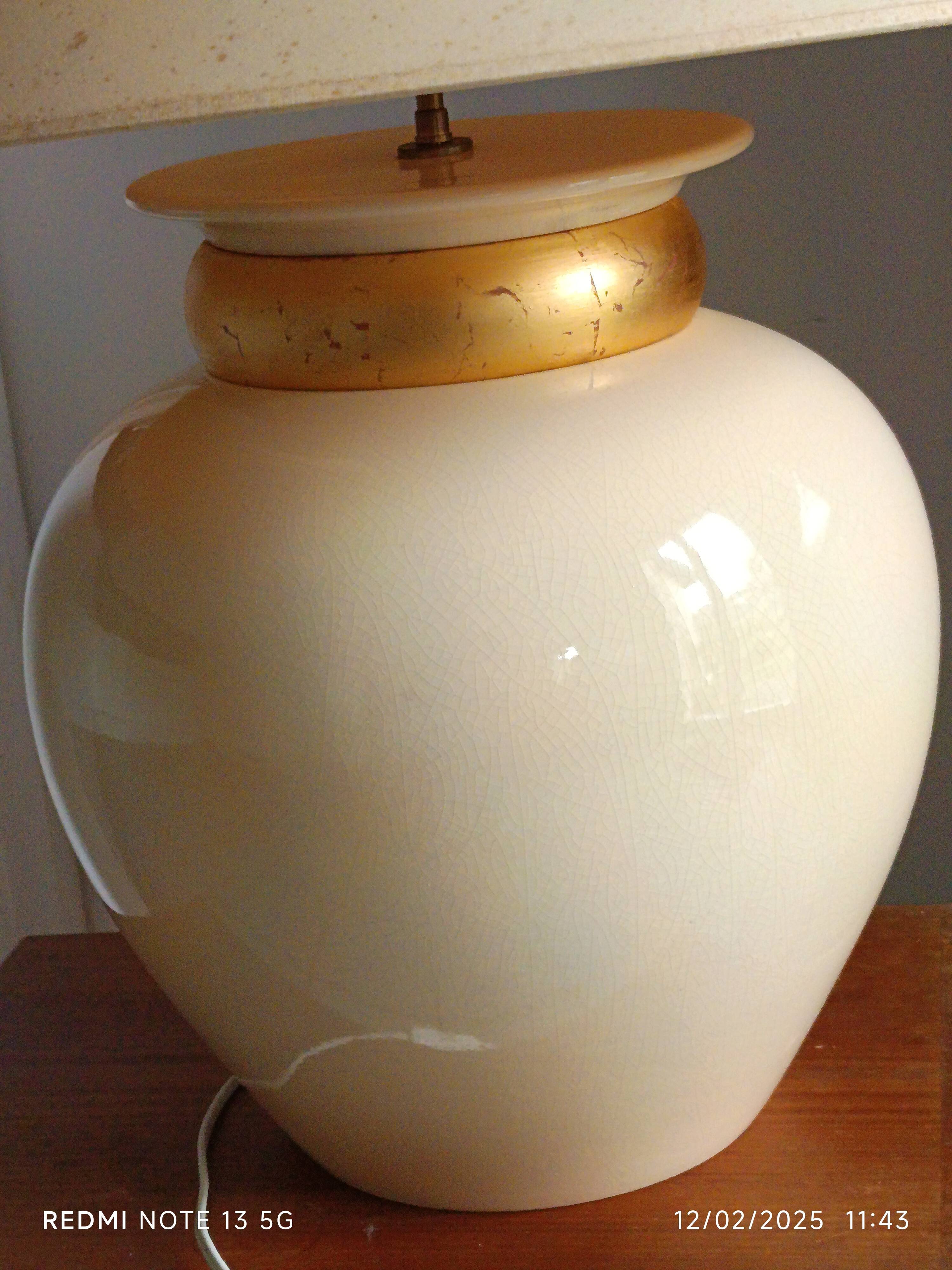 large beige and gold Raku ceramic living room lamp by Robert Kostka