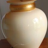 large beige and gold Raku ceramic living room lamp by Robert Kostka